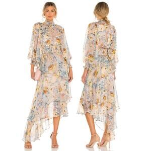 Elliatt Astrid Floral Maxi Dress Ruffle Garden Party Whimsical Boho Chic Size L